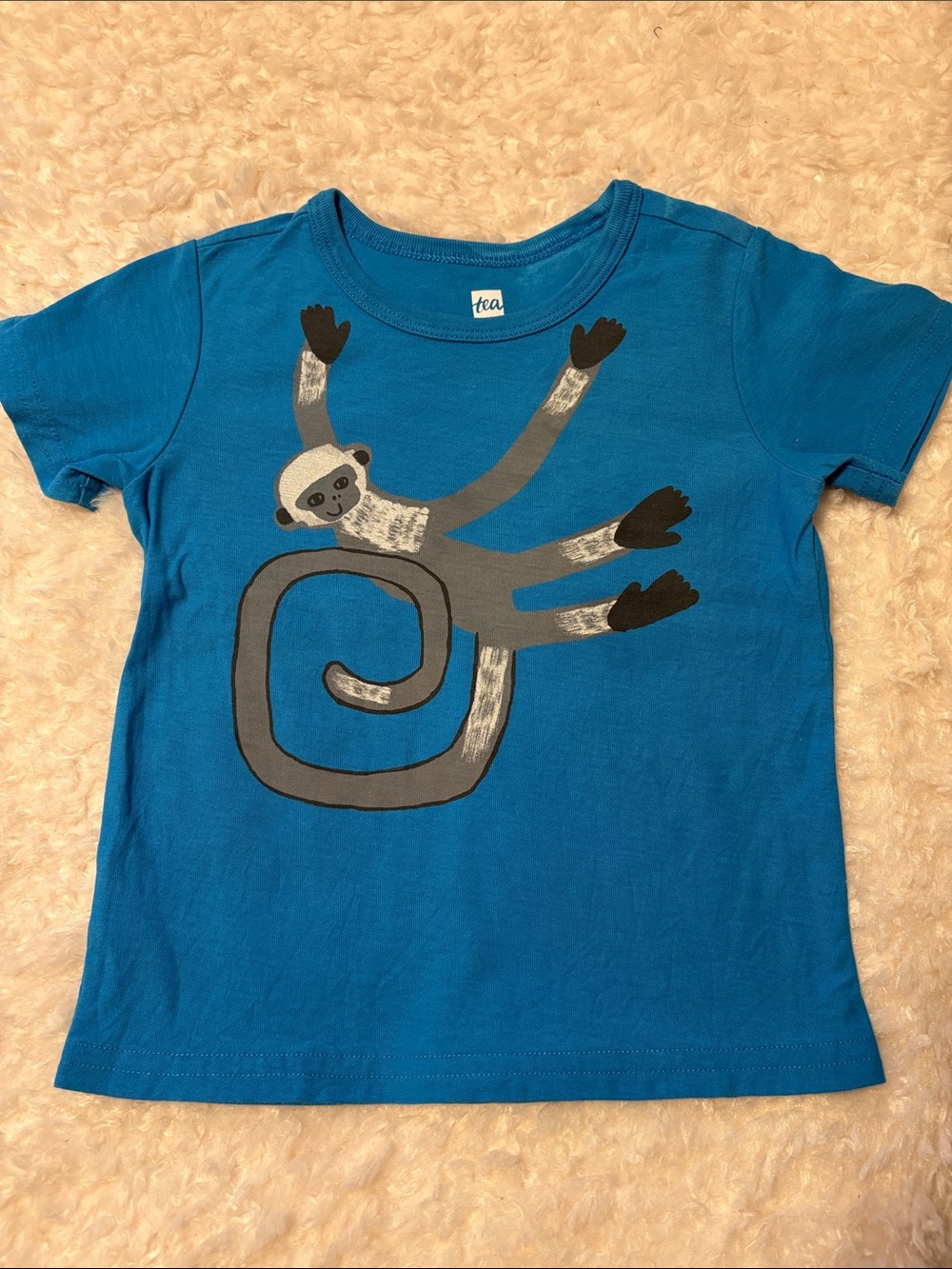Tea Collection Teal Blue Monkey Spiral Graphic Tee 18-24M